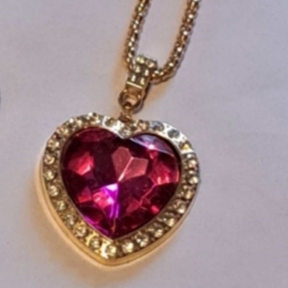 Crystal CZ Red Pink Heart Necklace Rhinestone Silver 18-22" chain NEW NWT - Picture 11 of 15